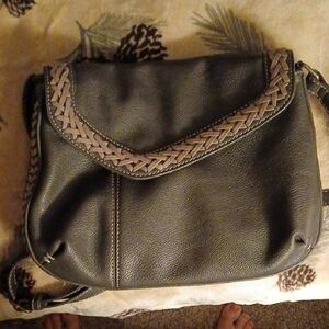 Leather Crossbody Chala Bag with Braided Trim - Dark Brown, Vegan Leather